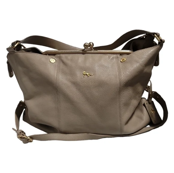 Emma Fox Dressage Kiss Lock Hobo Bag Cream Gold Hardware Lined - Picture 2 of 13